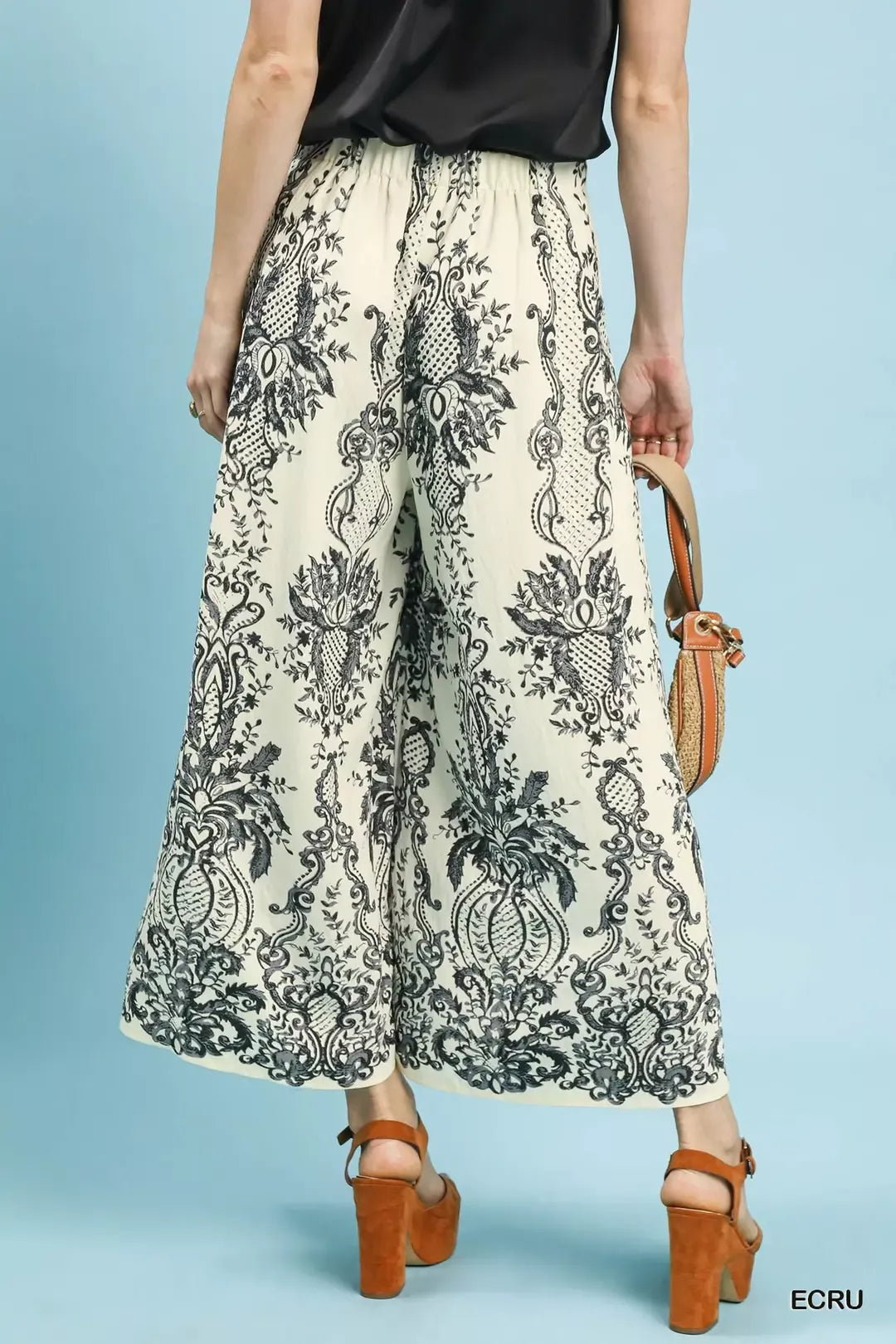 Umgee Border Print Wide Leg Pants - Be Bliss Boutique