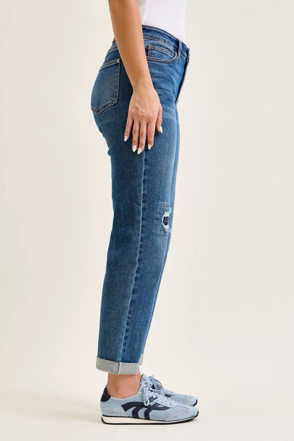Judy Blue Mid Rise Boyfriend Embroidered Repair Patch Jeans - Be Bliss Boutique