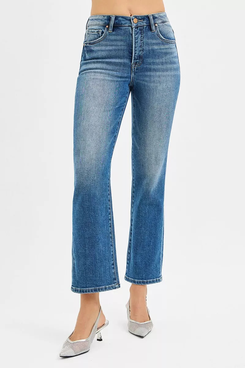 RISEN Tummy Control High Rise Crop Straight Jeans -  Be Bliss Boutique