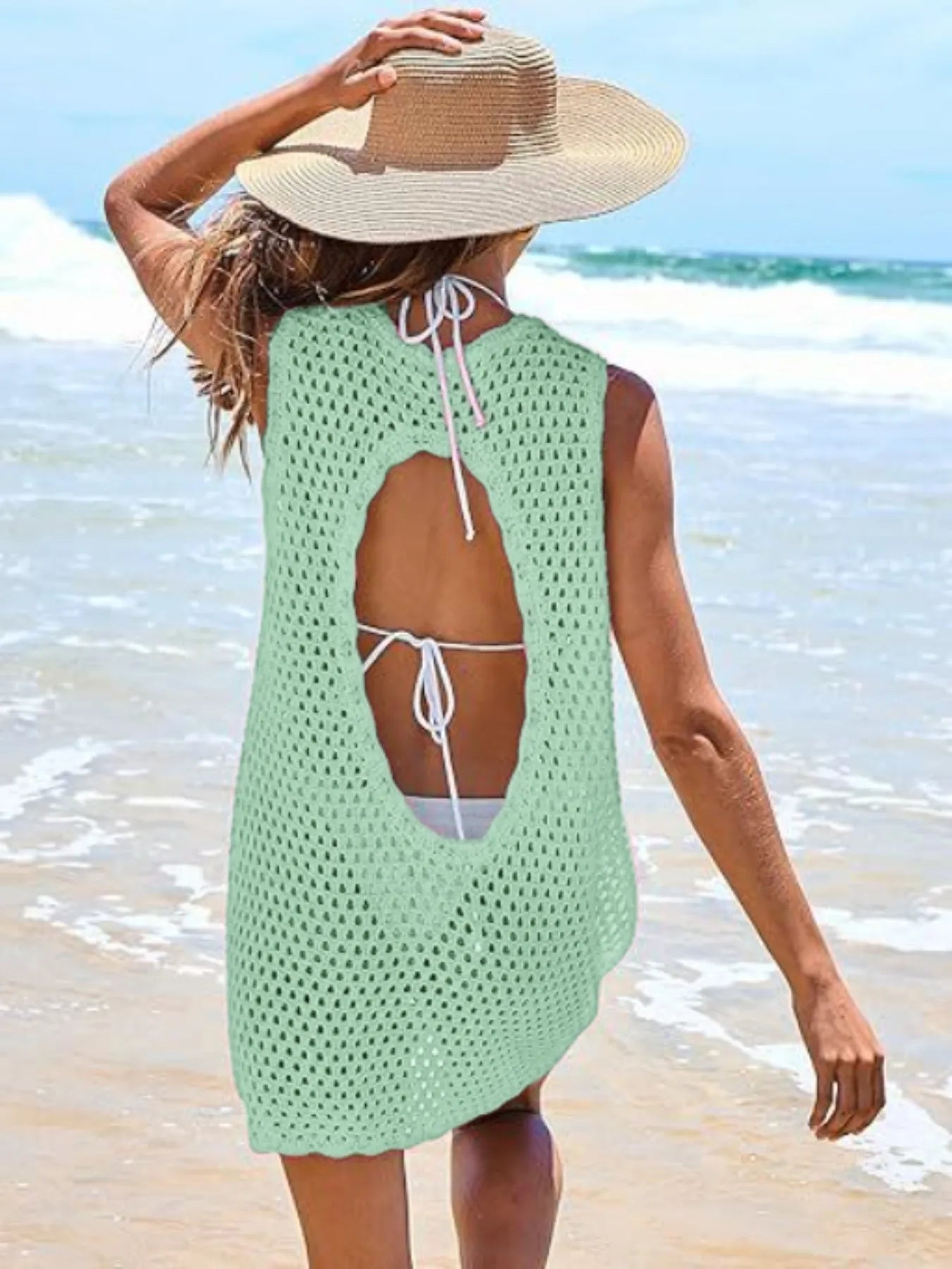 Color Block Openwork Cutout Back Sleeveless Cover Up - Be Bliss Boutique