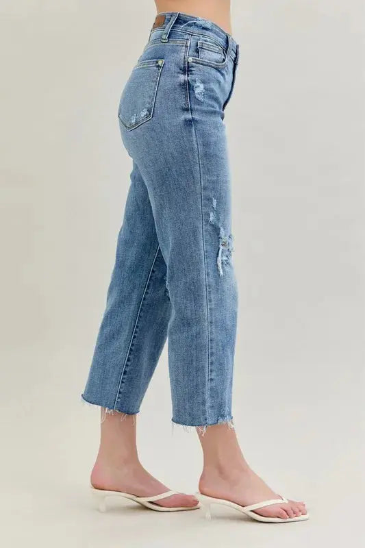 Judy Blue Full/Plus Size High Waist Destroy Crop Wide Leg Jeans |  Be Bliss Boutique