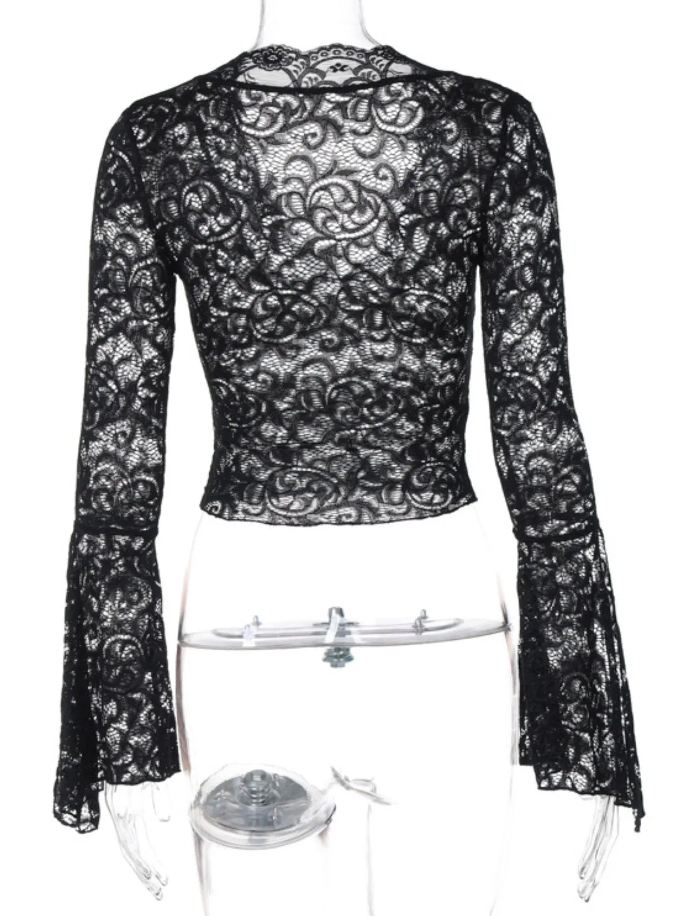 Lace Long Sleeve Deep V-Neck Blouse - Be Bliss Boutique