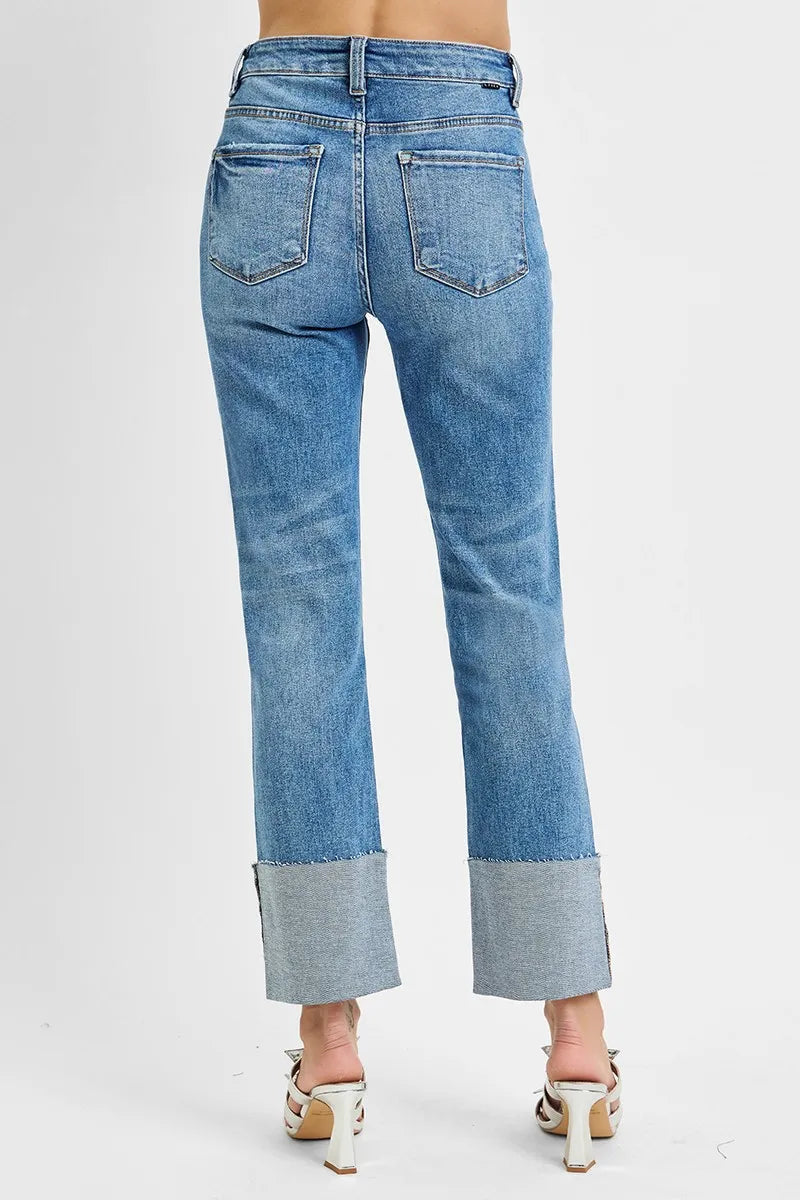 RISEN Full Size High Rise Ankle Straight Wide Cuffed Jeans Plus Size -  Be Bliss Boutique