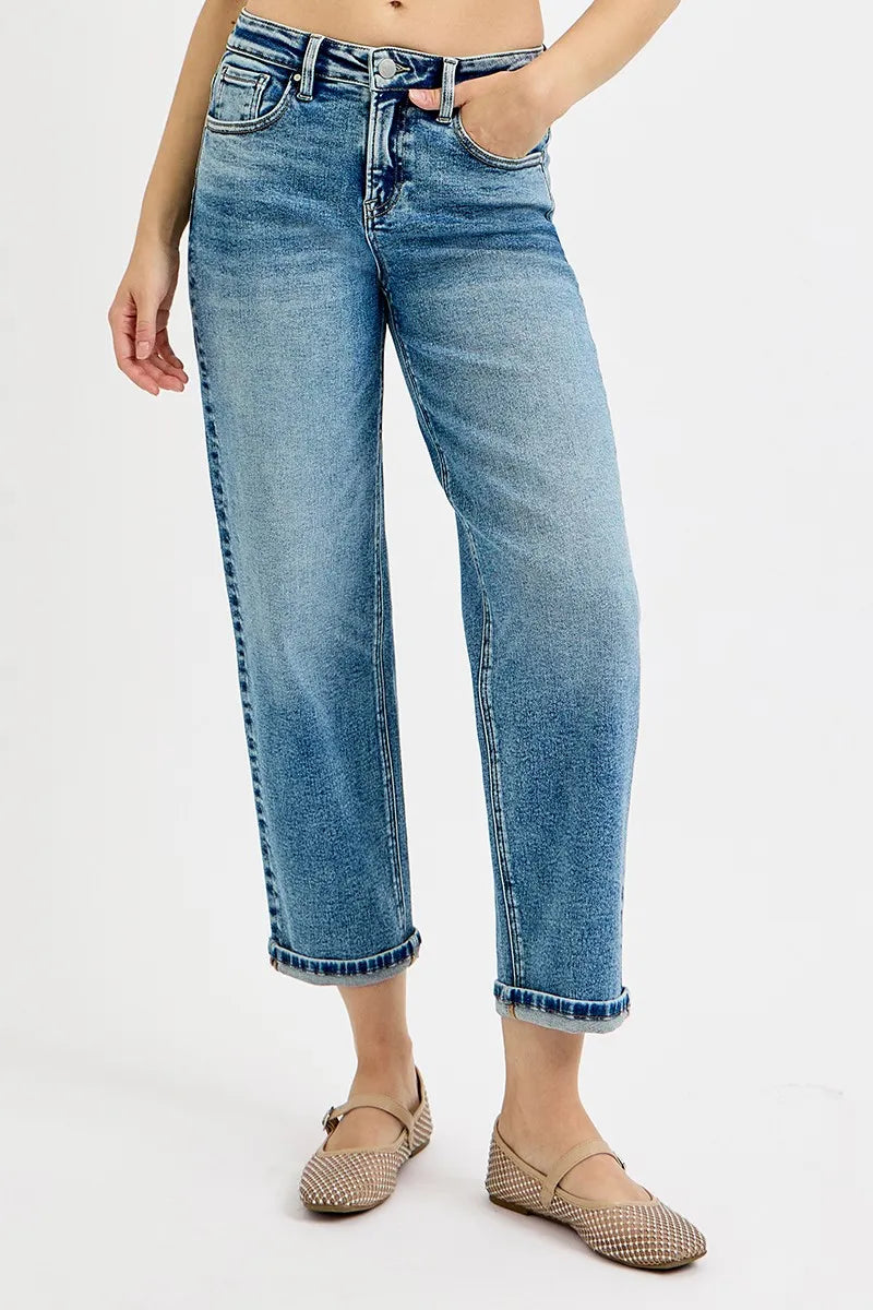 RISEN Full Size High Rise Crop Boyfriend Jeans Plus Size -  Be Bliss Boutique