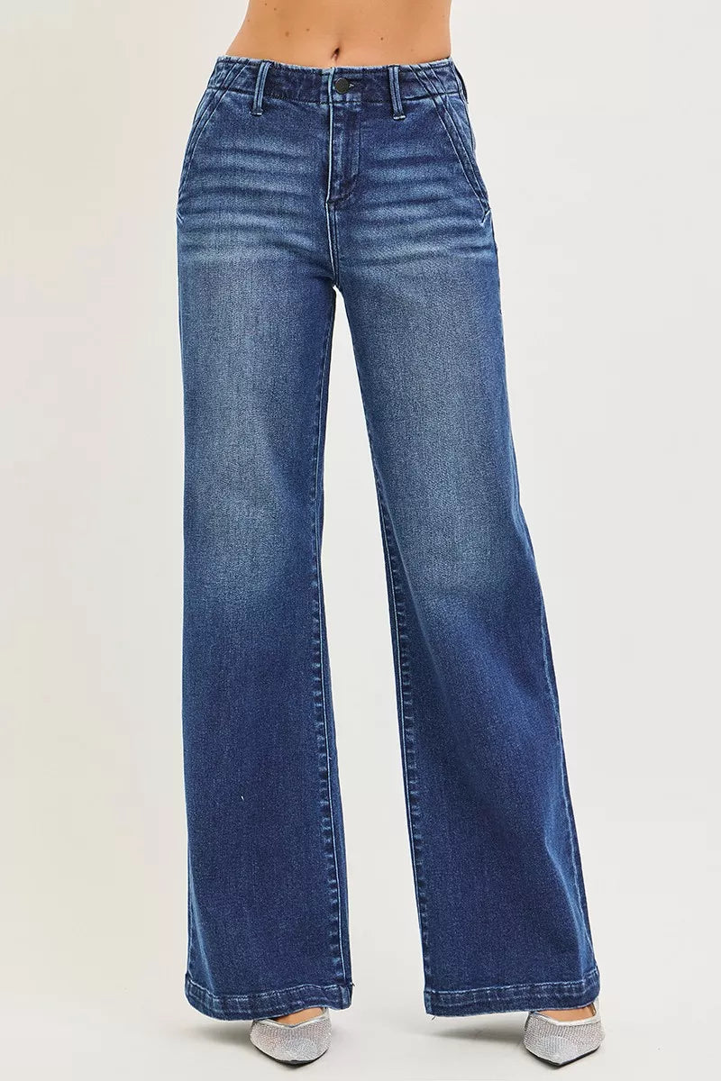 RISEN Jeans - High Rise Wide Leg Slanted Pocket Jeans - Be Bliss Boutique