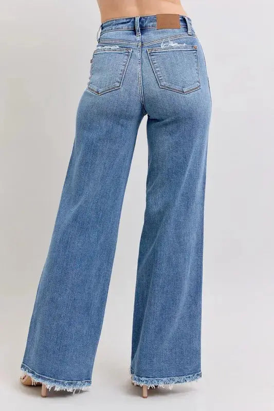 Judy Blue Full Size/Plus Size Raw Hem Wide Leg Jeans |  Be Bliss Boutique