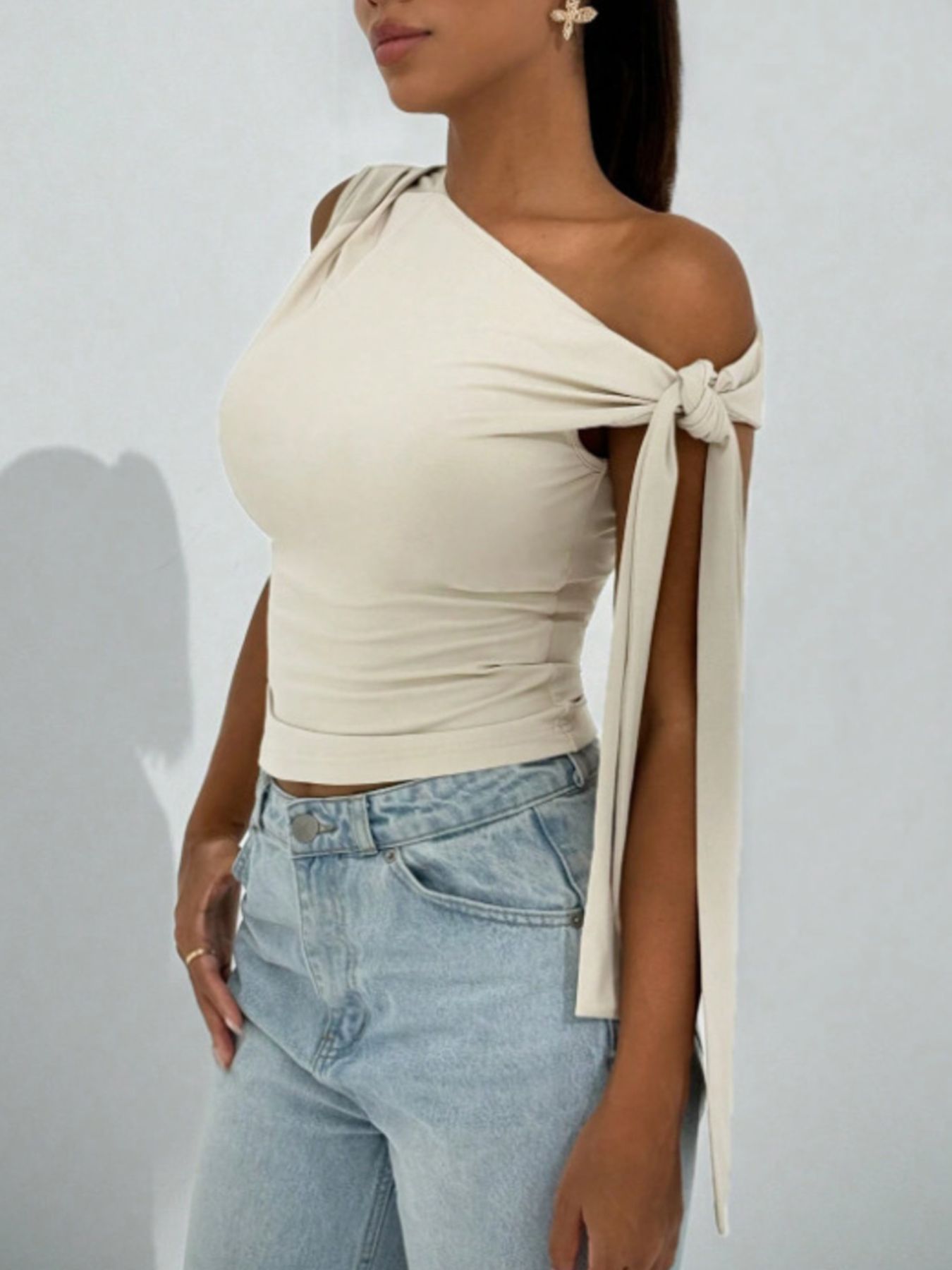 Tie Detail One Shoulder Top - Be Bliss Boutique