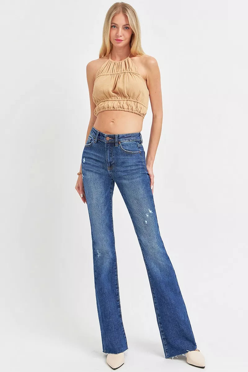 RISEN Full Size Distressed Mid Rise Flare Jeans Plus Size -  Be Bliss Boutique
