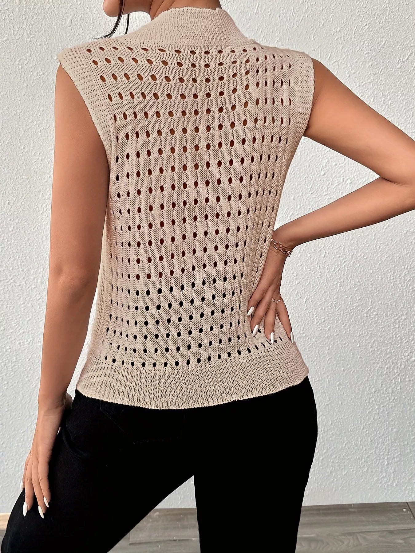 Hollow Out Round Neck Knit Tank -  Be Bliss Boutique