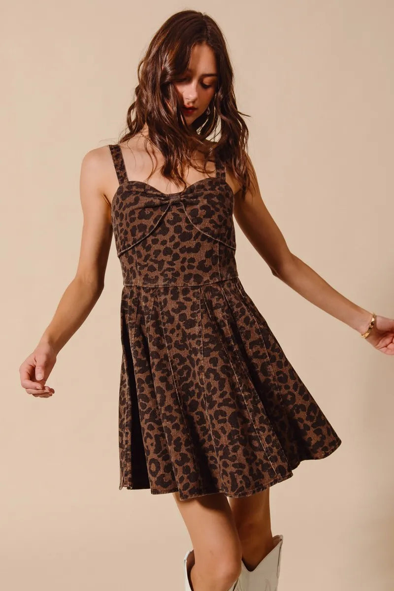 SO ME Mineral Washed Leopard Flare Cami Dress -  Be Bliss Boutique