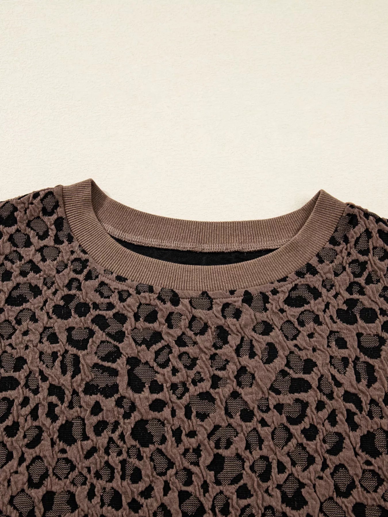 Ribbed Trim Leopard Print Long Sleeve Top - Be Bliss Boutique