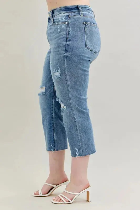 Judy Blue Full/Plus Size High Waist Destroy Crop Wide Leg Jeans |  Be Bliss Boutique