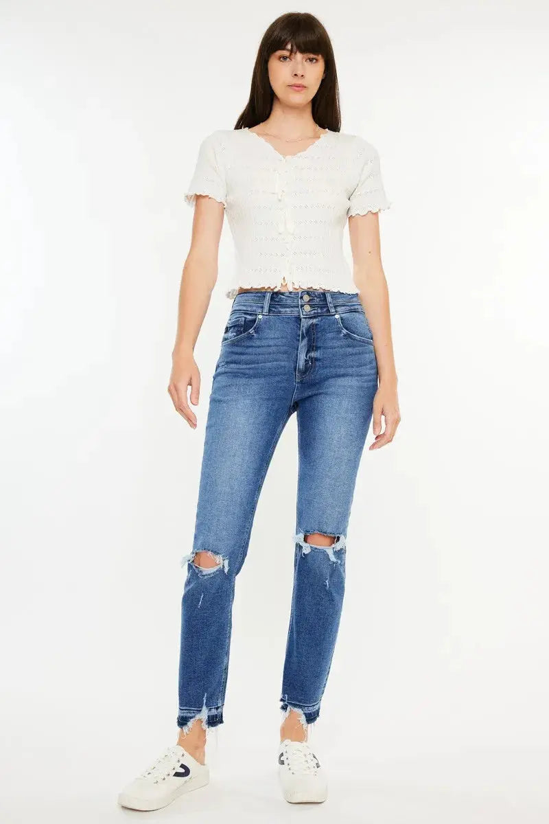 Kancan High Rise Distressed Slim Straight Jeans | Be Bliss Boutique