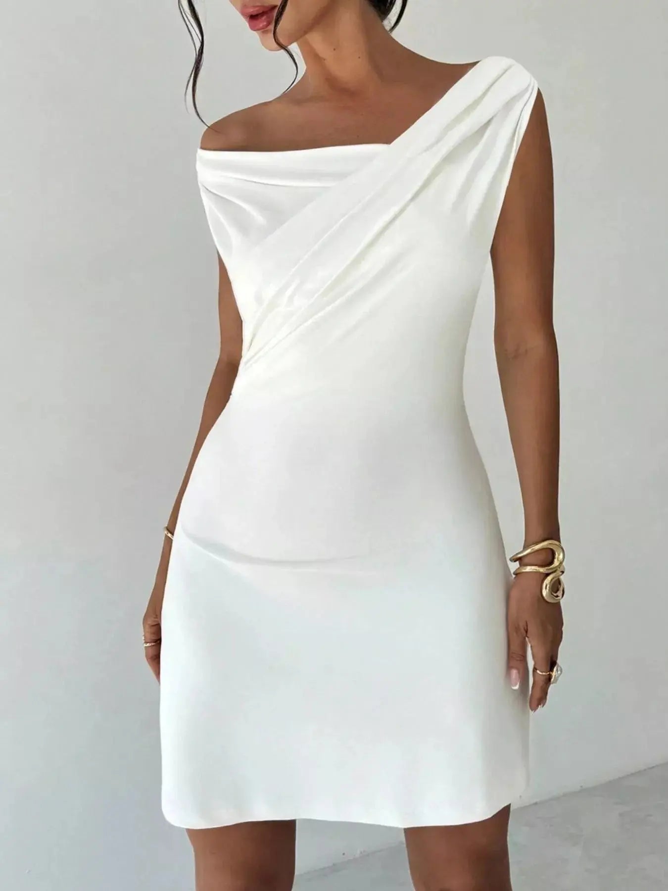 Elegant Off-Shoulder Draped Mini Dress - Be Bliss Boutique