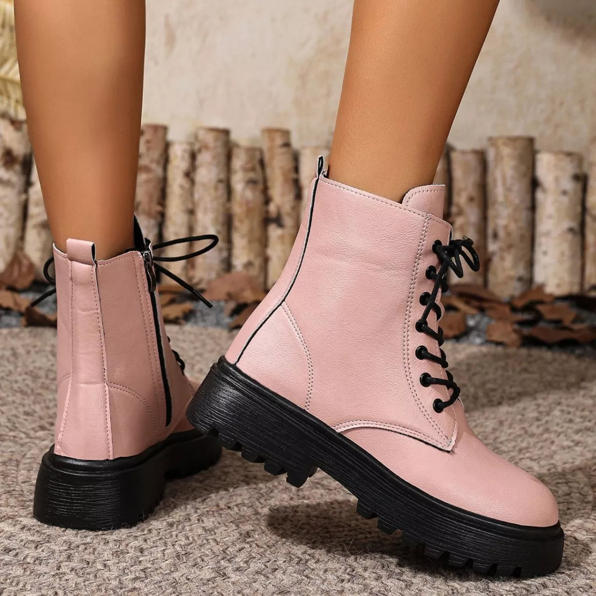 Lace-Up Ankle Combat Boots - Be Bliss Boutique