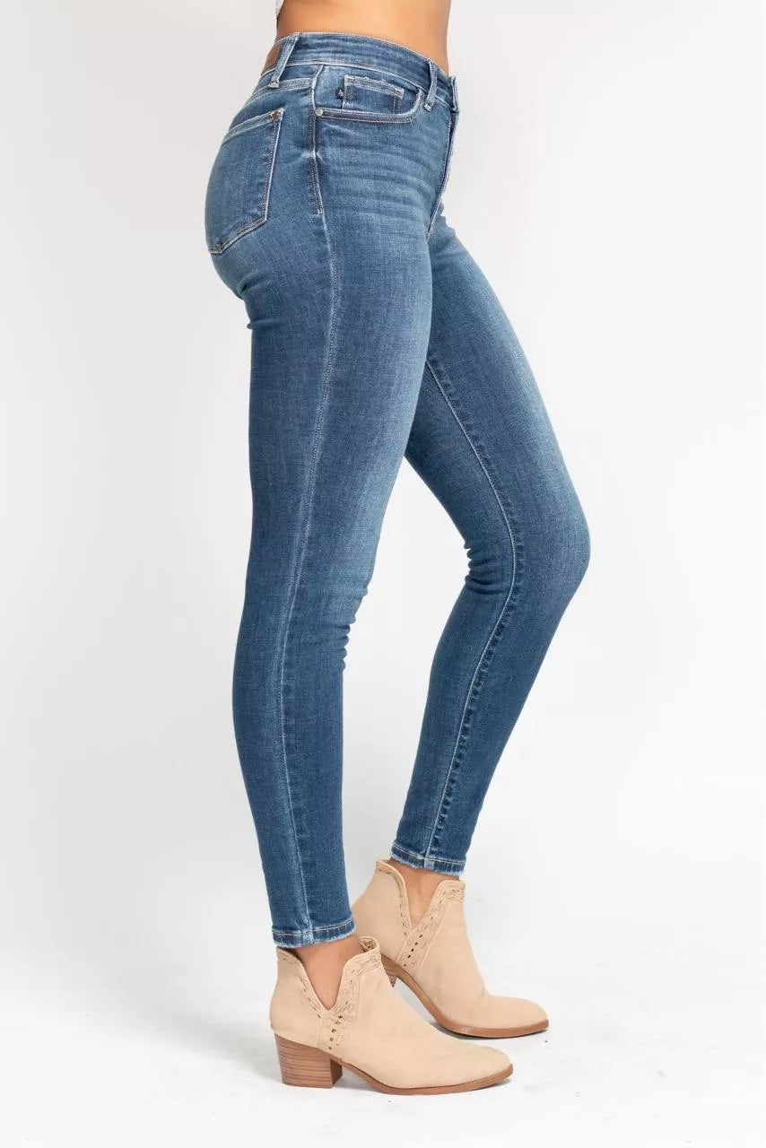 Judy Blue Full Size High Rise Button Fly Skinny Jeans Plus Size - Be Bliss Boutique