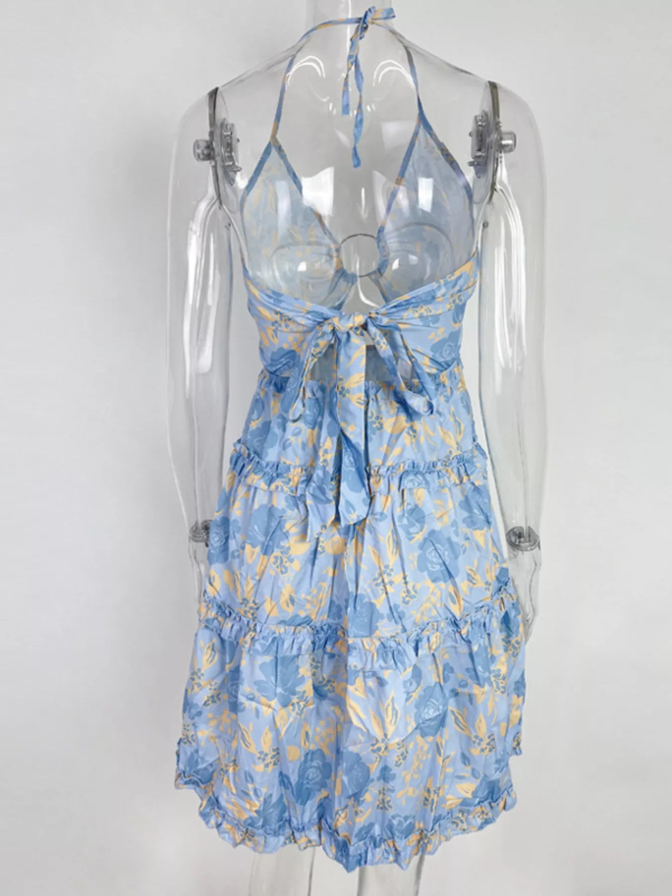 Colorful Print Halter Neck Ruffle Mini Dress - Be Bliss Boutique