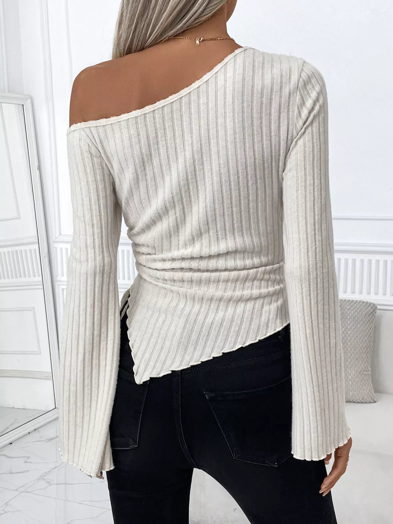 Ribbed One Shoulder Asymmetrical Hem T-Shirt -  Be Bliss Boutique