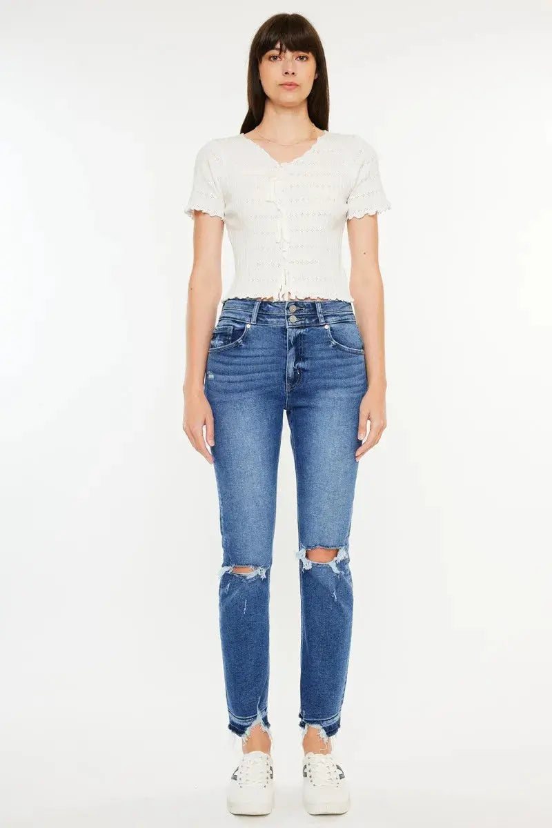 Kancan High Rise Distressed Slim Straight Jeans | Be Bliss Boutique