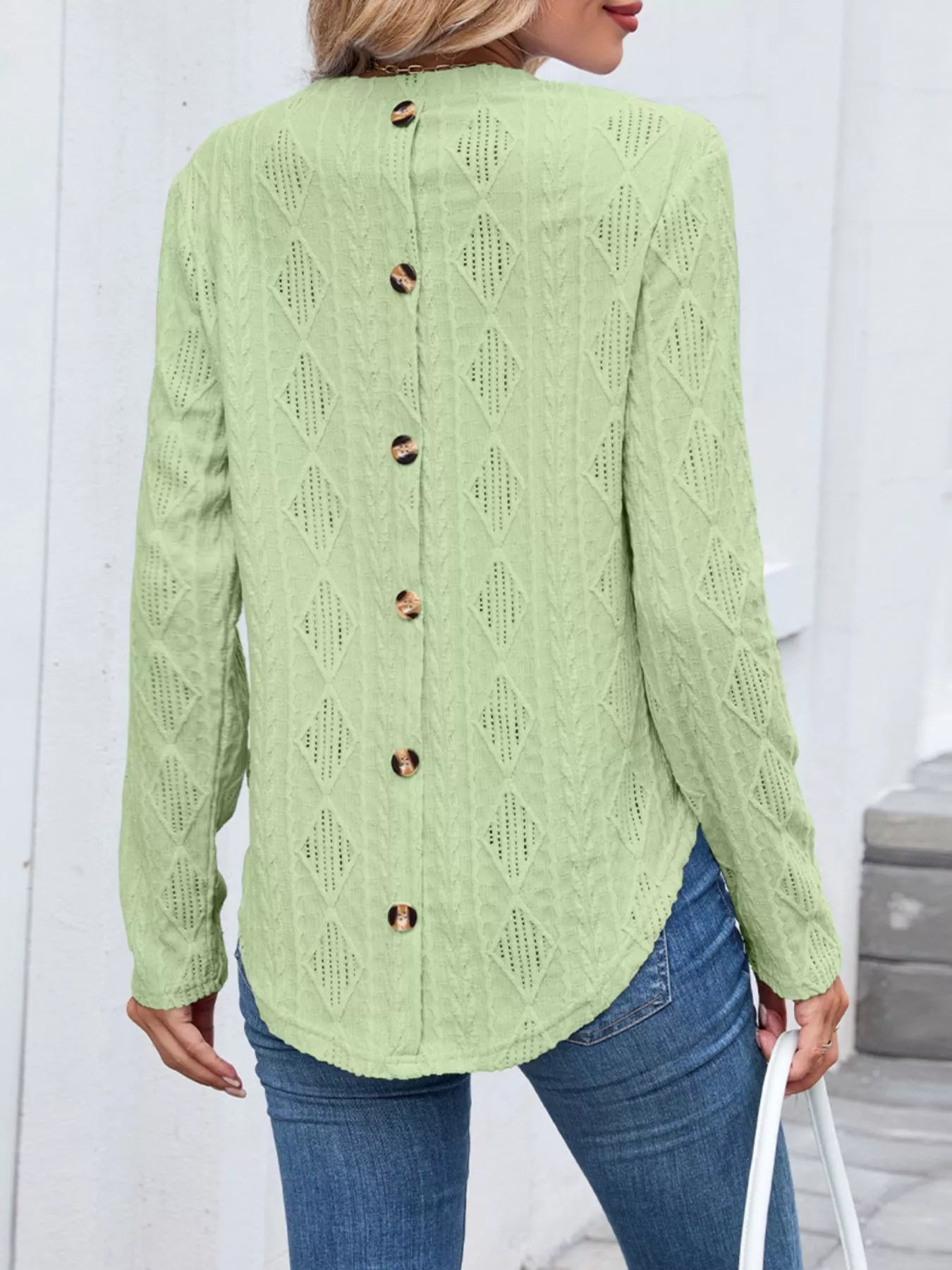 Openwork Textured Long Sleeve Top - Be Bliss Boutique