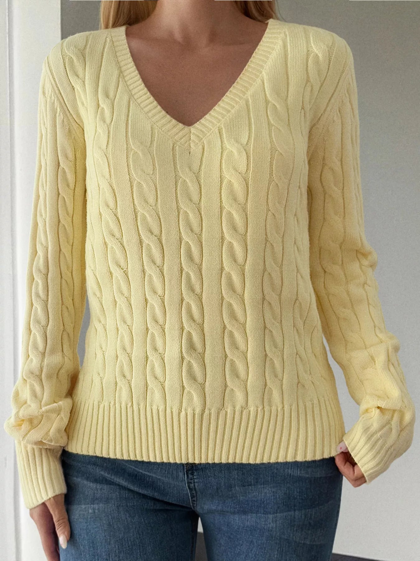 Cable Knit V Neck Sweater - Be Bliss Boutique