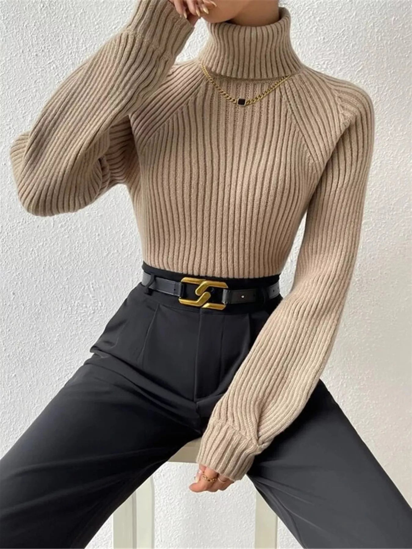 Ribbed Knit Turtleneck Sweater - Be Bliss Boutique