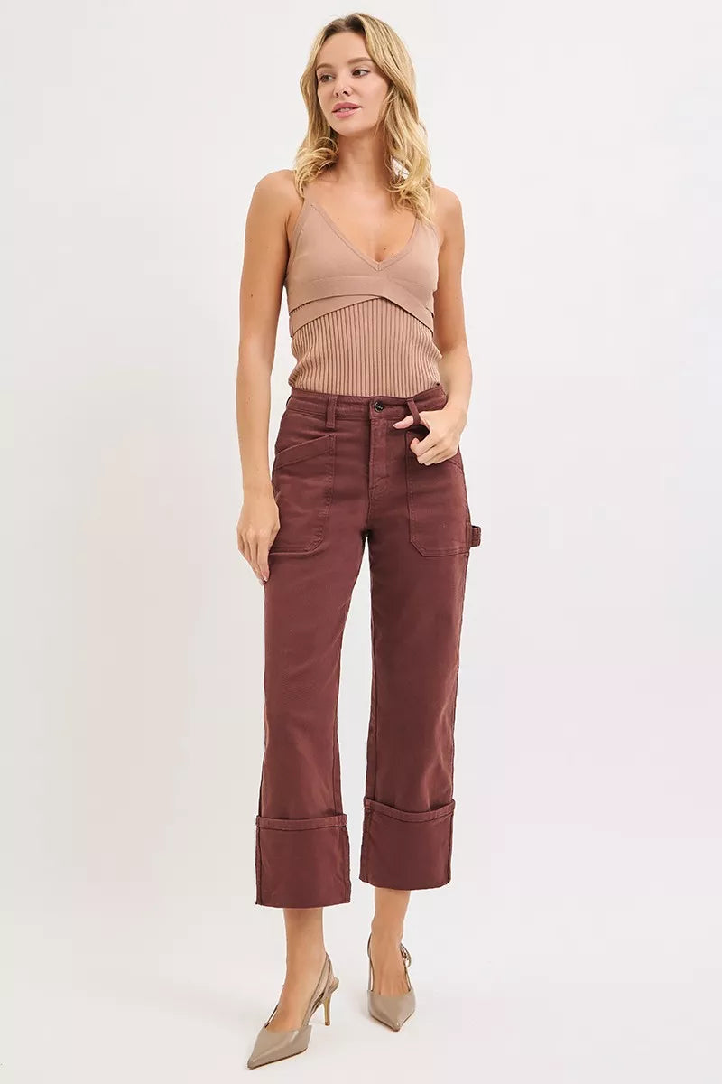 RISEN Full Size High Rise Wide Straight Cuffed Patch Jeans Plus Size - Be Bliss Boutique