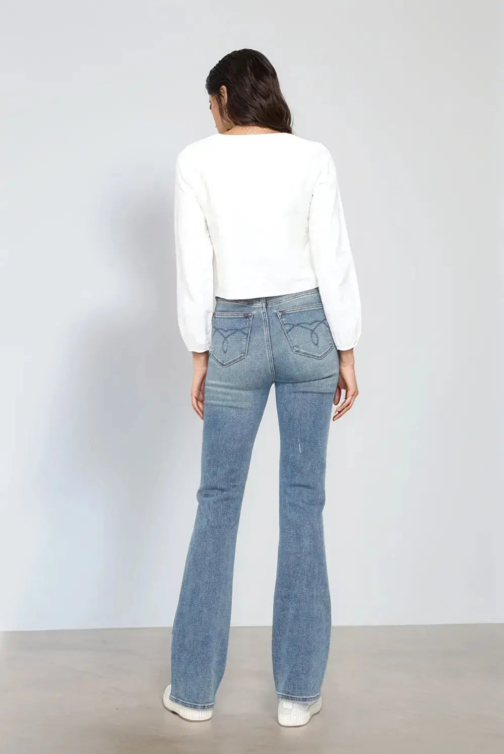 Judy Blue Full Size/Plus Size Tummy Control Back Embroidered Pocketed Bootcut Jeans | Be Bliss Boutique