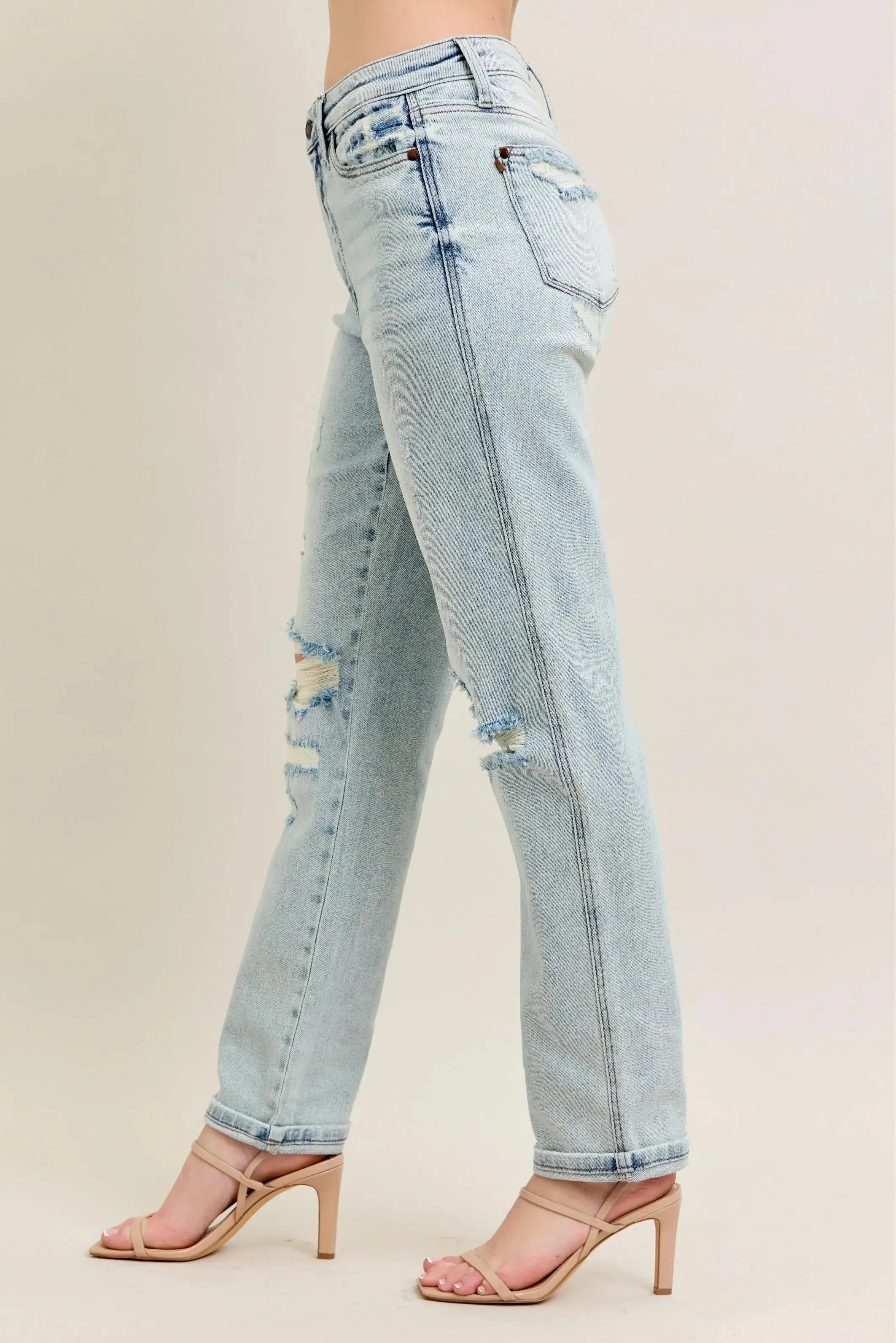 Judy Blue Full Size / Plus Size Mr Repair Stitch Detail Destroy Single Cuff Boyfriend Jeans |  Be Bliss Boutique