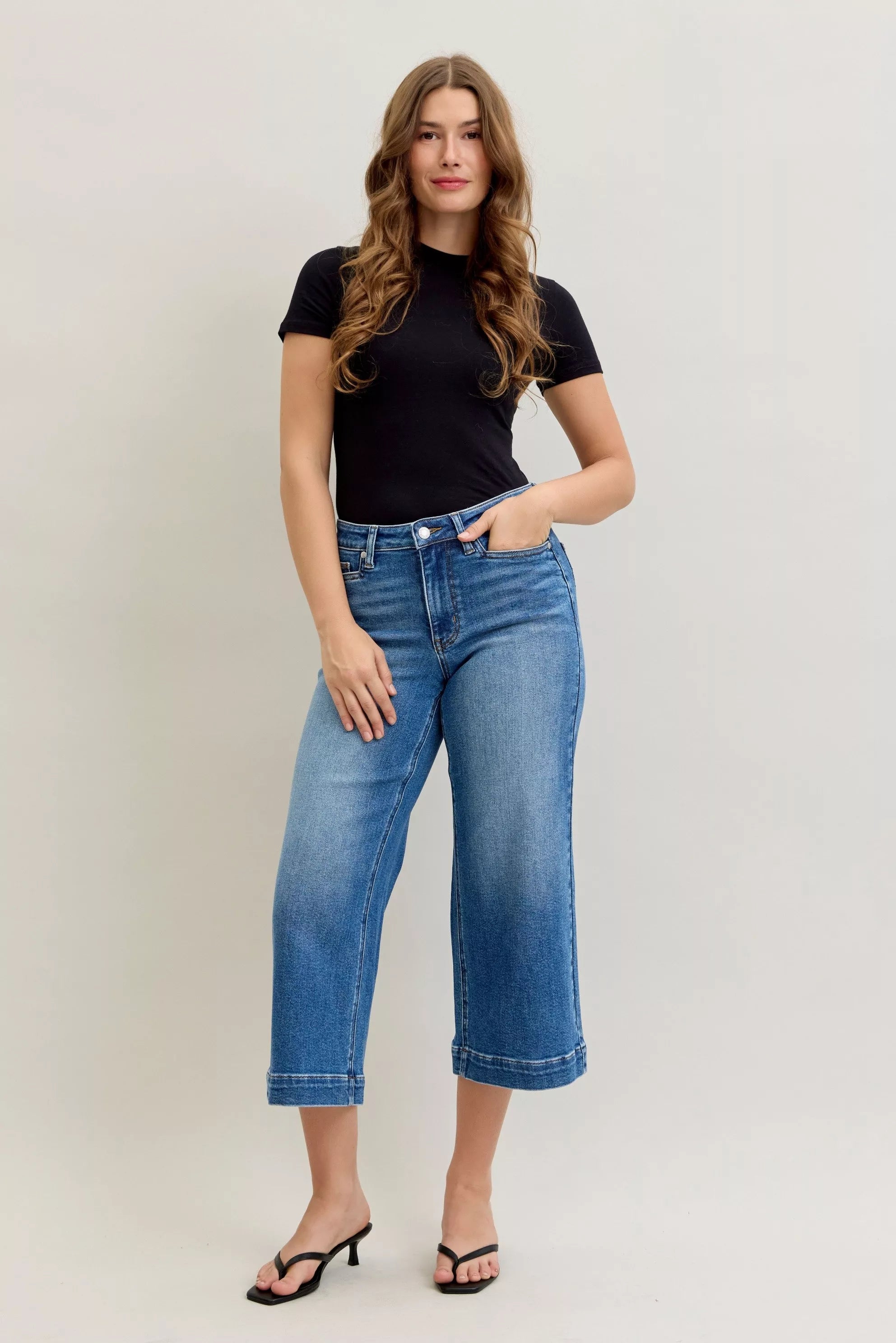 Judy Blue Jeans - Mid Rise Crop Wide Leg Jeans - Be Bliss Boutique