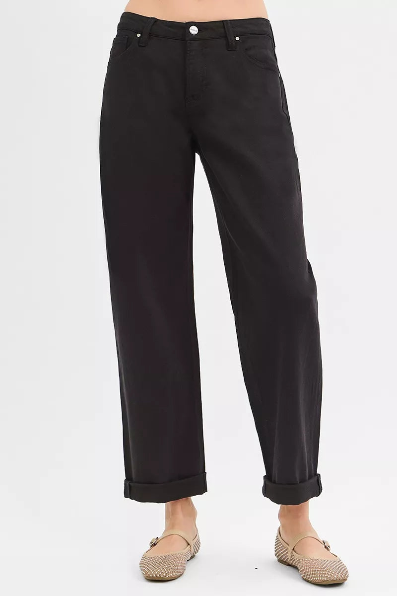 RISEN Tummy Control Mid Rise Ankle Barrel Relaxed Baggy - Be Bliss Boutique