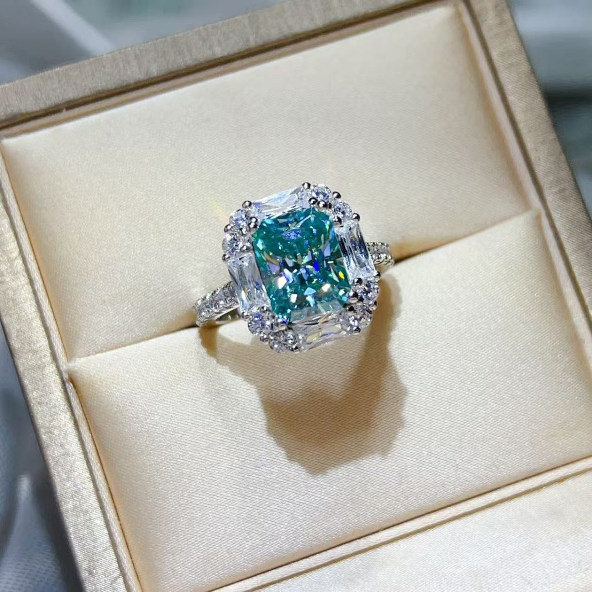 Blue 3 Carat Moissanite Ring 925 Sterling Silver - Be Bliss Boutique