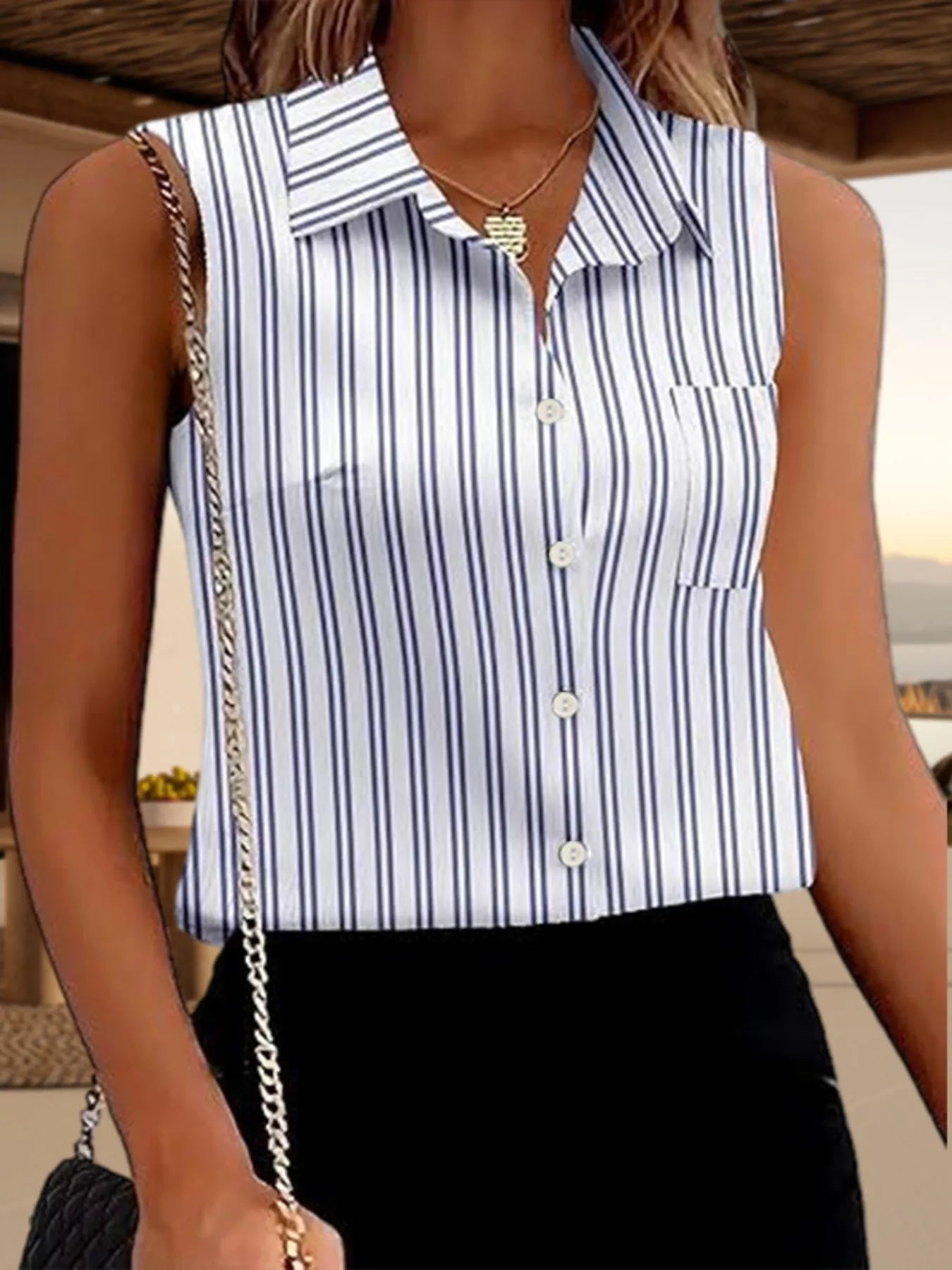 Button Up Sleeveless Shirt - Be Bliss Boutique
