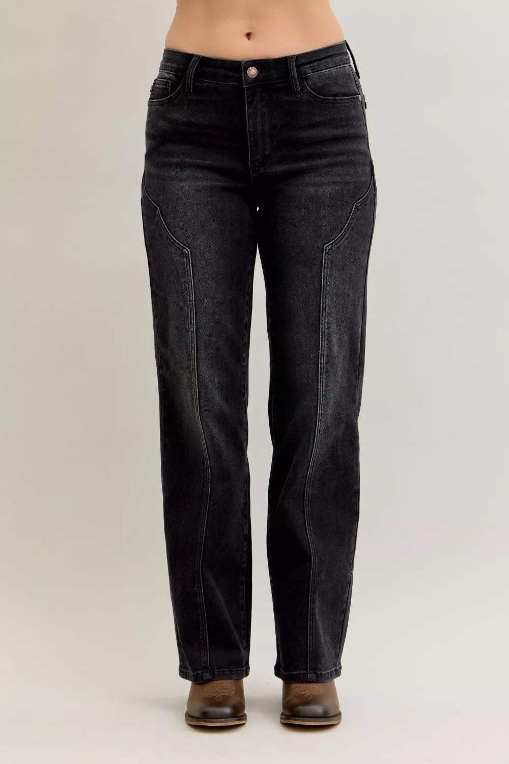 Judy Blue Mid Rise Straight Western Seam Detail Jeans - Be Bliss Boutique