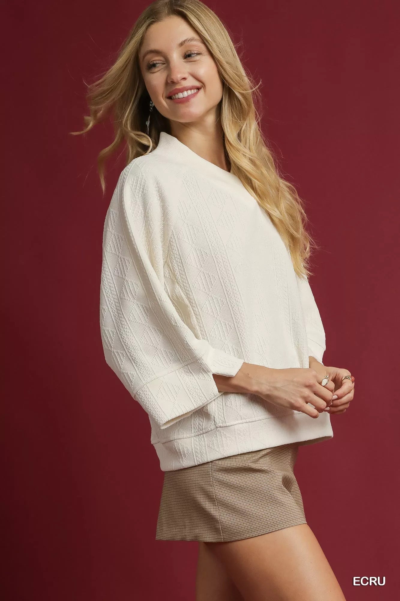 Umgee Textured Knit V-Neck Top -  Be Bliss Boutique