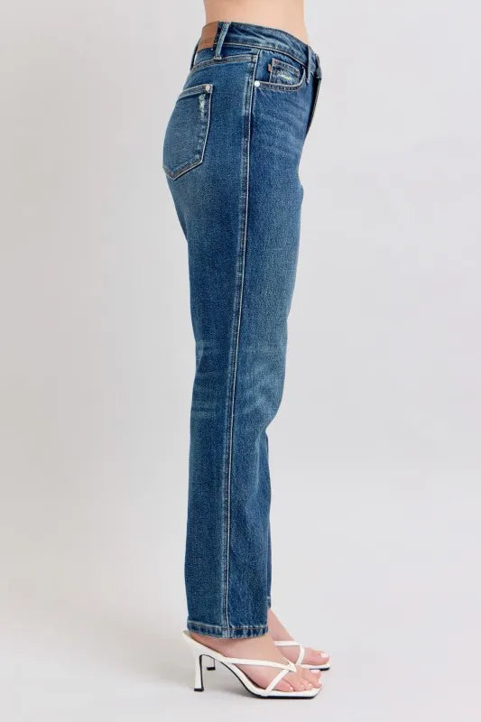 Judy Blue Jeans - Full Size High Waisted Rigid Magic Non-destroy Straight Leg -  Be Bliss Boutique