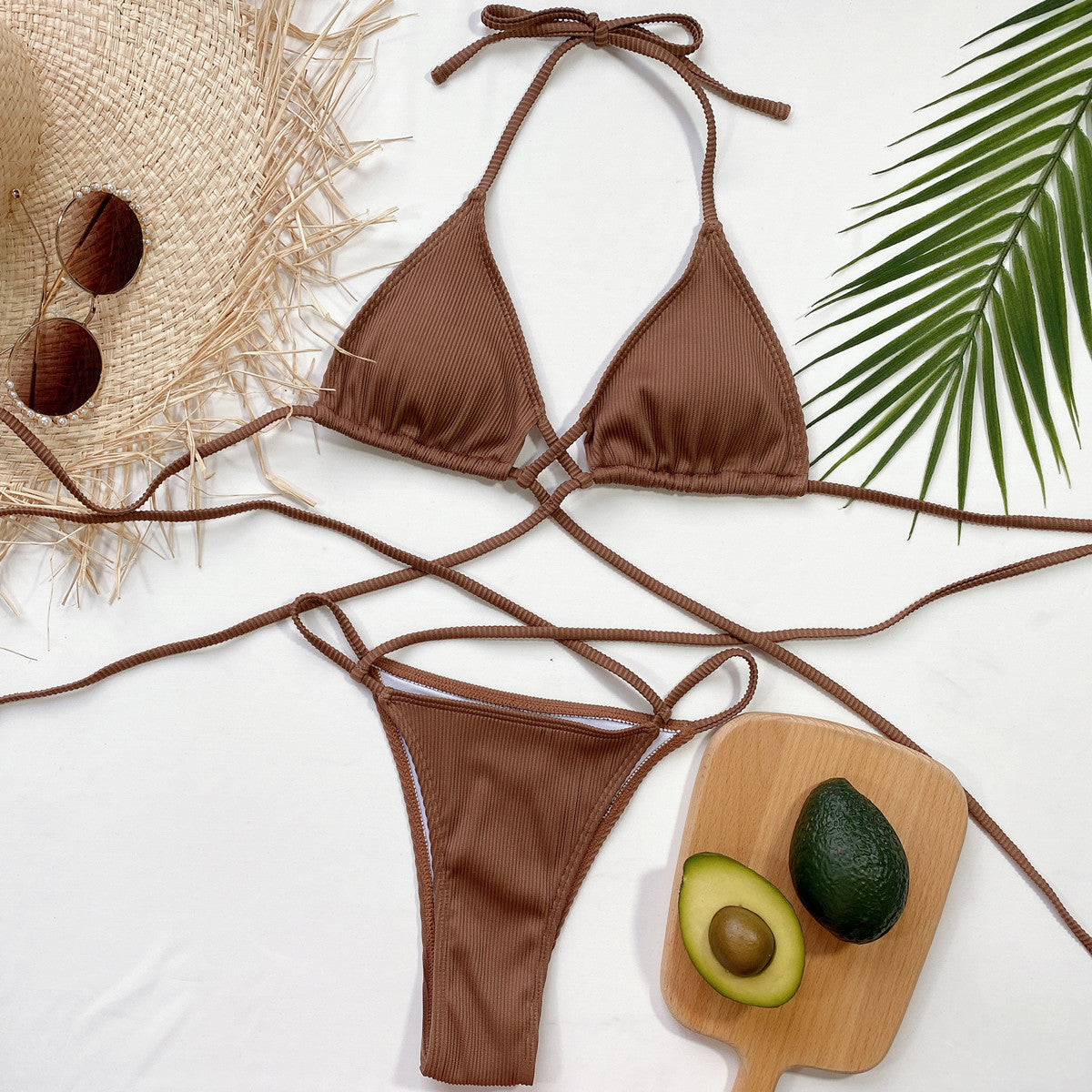 Halter Neck Crisscross Ribbed Bikini Set - Be Bliss Boutique