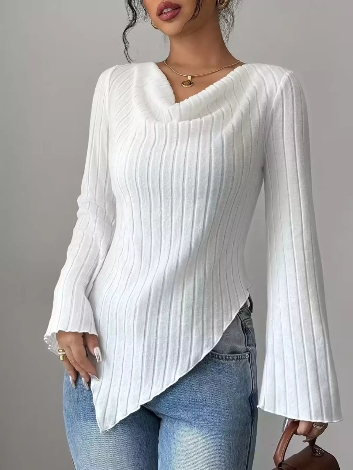 Cowl Neck Ribbed Knit Top - Be Bliss Boutique