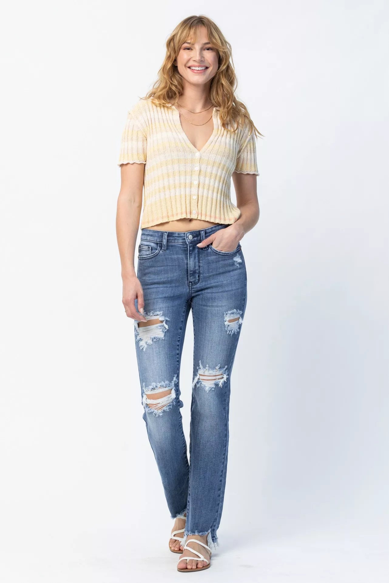Judy Blue Full Size Mid Rise Destroy Straight Jeans Plus Size - Be Bliss Boutique
