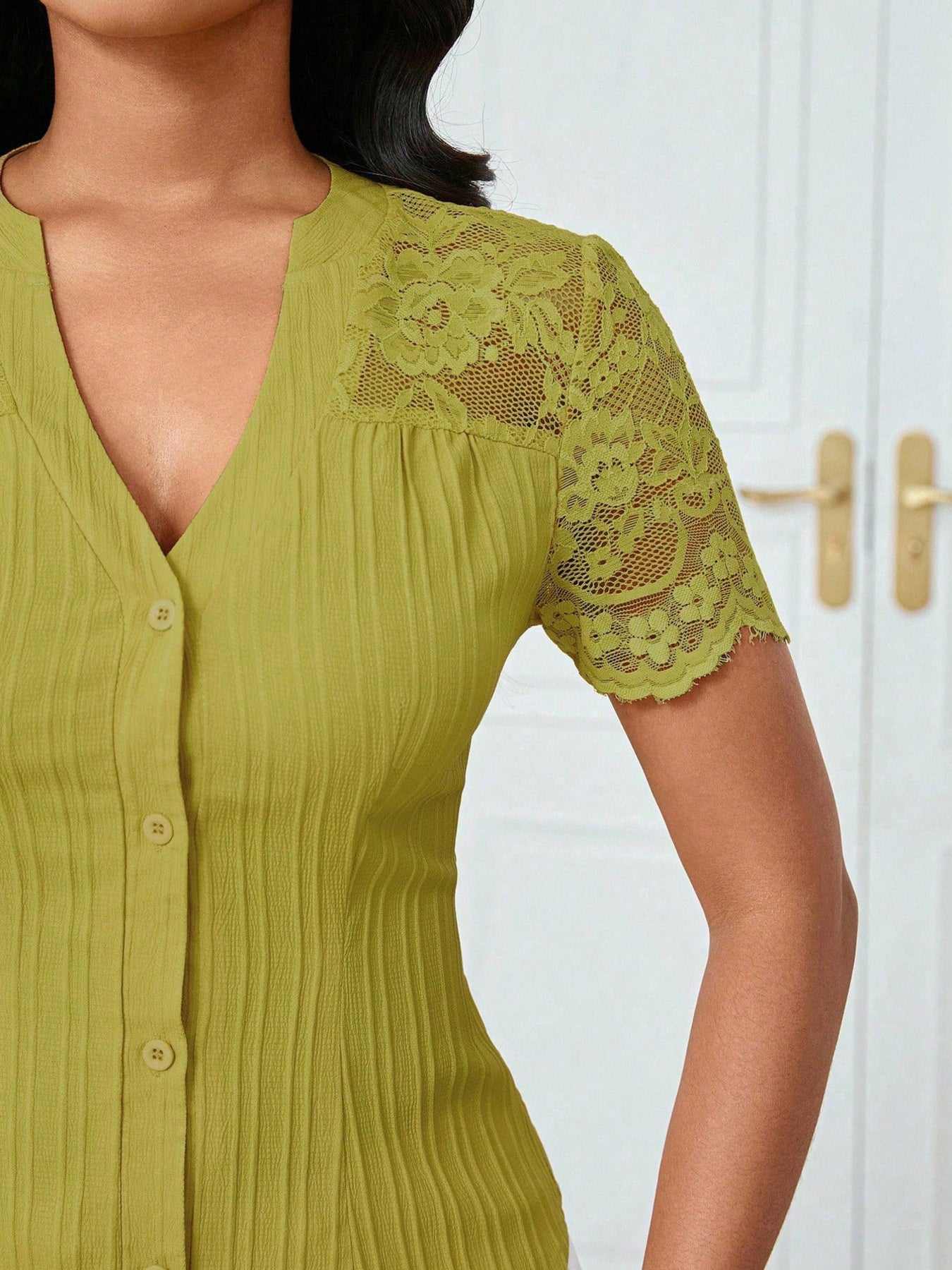 Button Up Lace Sleeve Blouse - Be Bliss Boutique