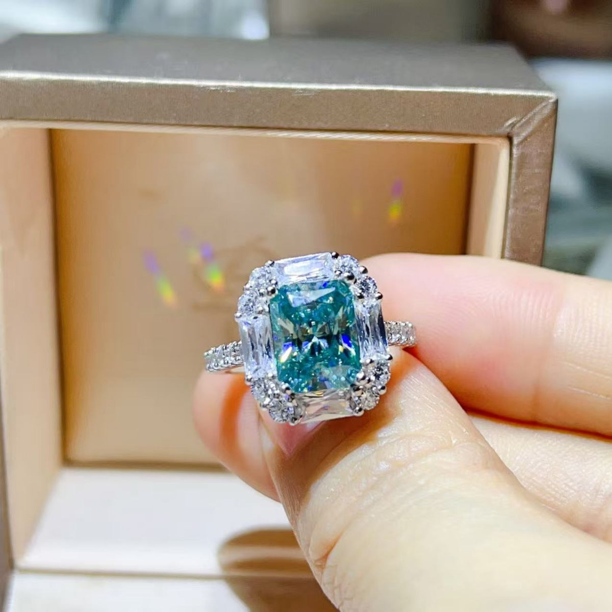 Blue 3 Carat Moissanite Ring 925 Sterling Silver - Be Bliss Boutique