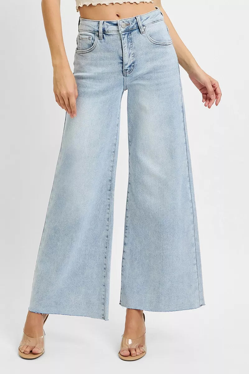 RISEN Full Size High Rise Ankle Wide Palazzo Jeans Plus Size - Be Bliss Boutique