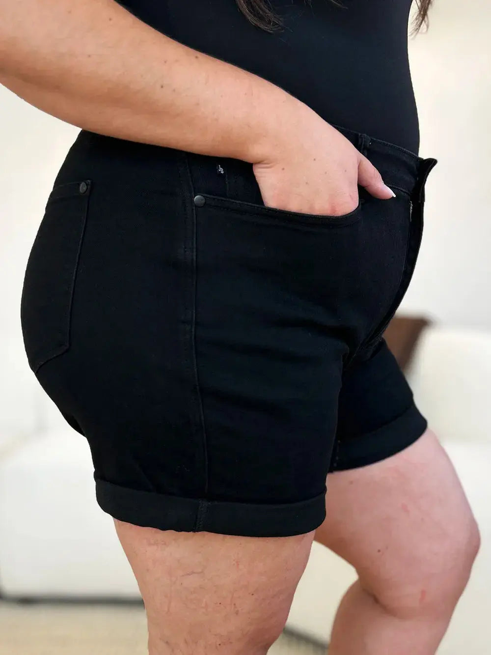Judy Blue Full Size/Plus Size High Waist Tummy Control Cuffed Denim Shorts | Be Bliss Boutique