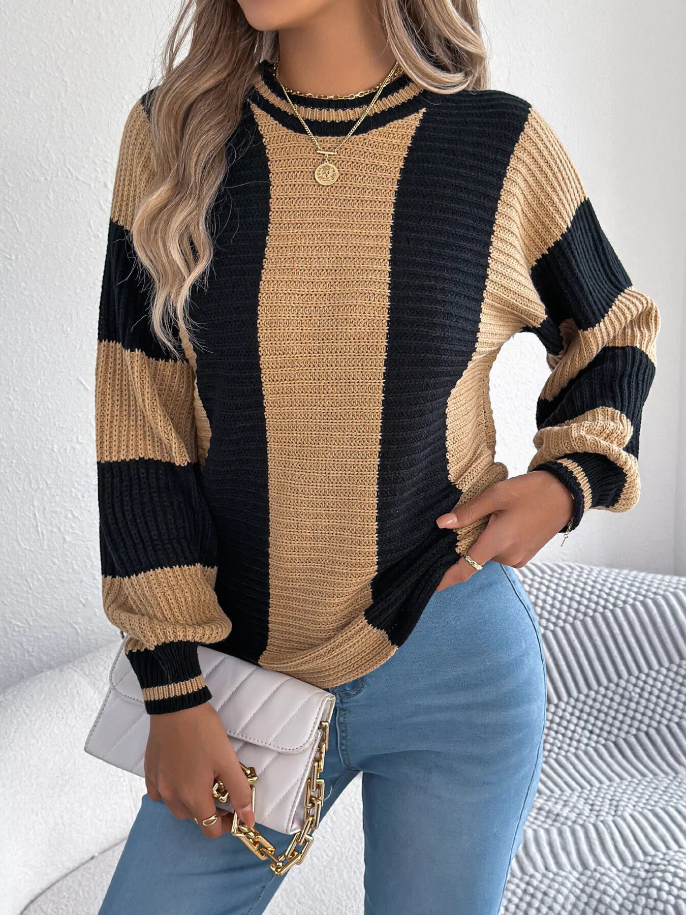 Color Block Round Neck Sweater - Be Bliss Boutique