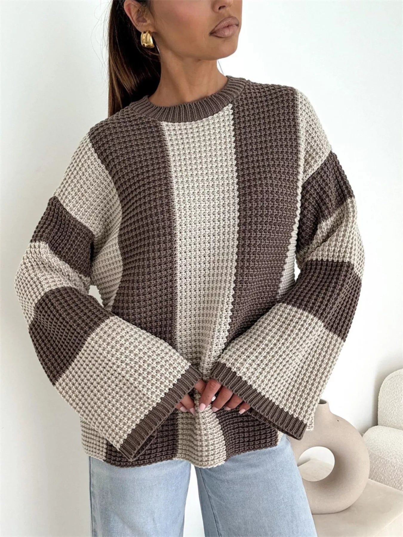 Color Block Long Sleeve Sweater -  Be Bliss Boutique