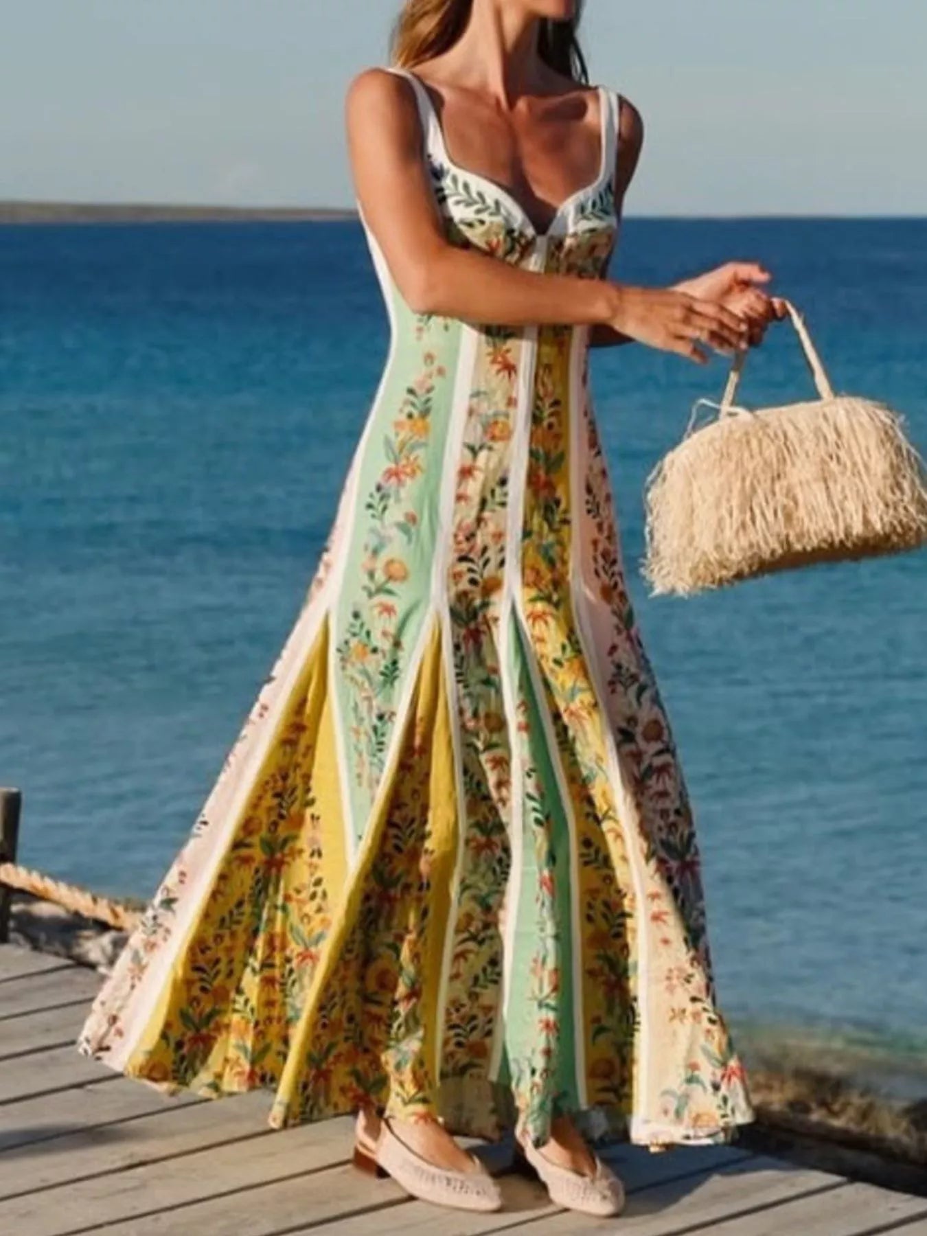 Floral Print Sweetheart Neck Maxi Dress - Be Bliss Boutique