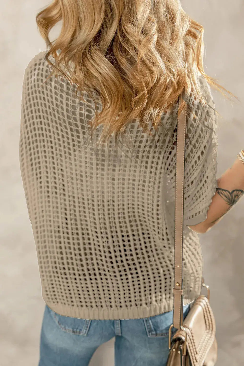 Openwork Round Neck Half Sleeve Knit Cover Up | Be Bliss Boutique