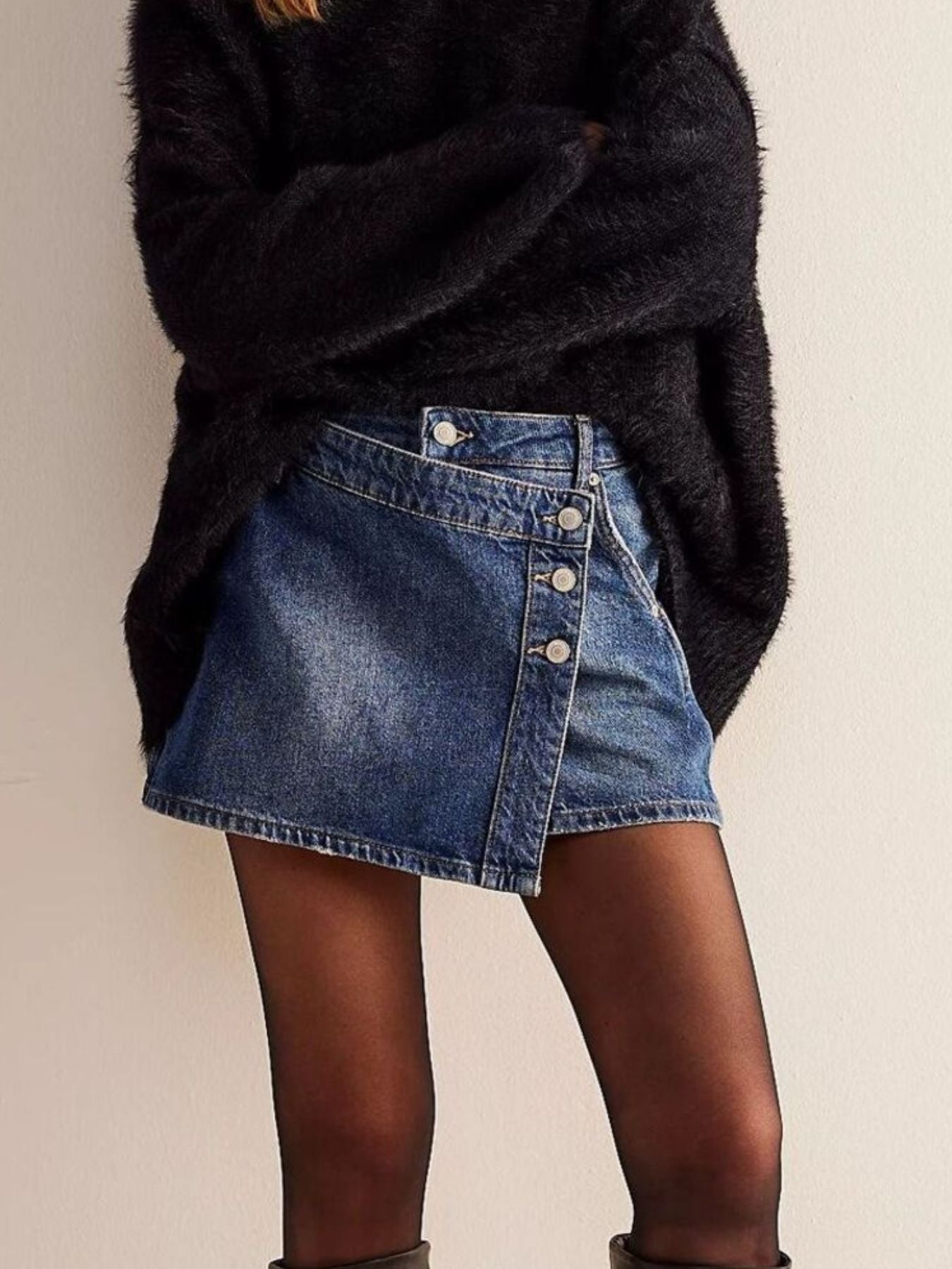 Asymmetrical Button Front Denim Skort - Be Bliss Boutique