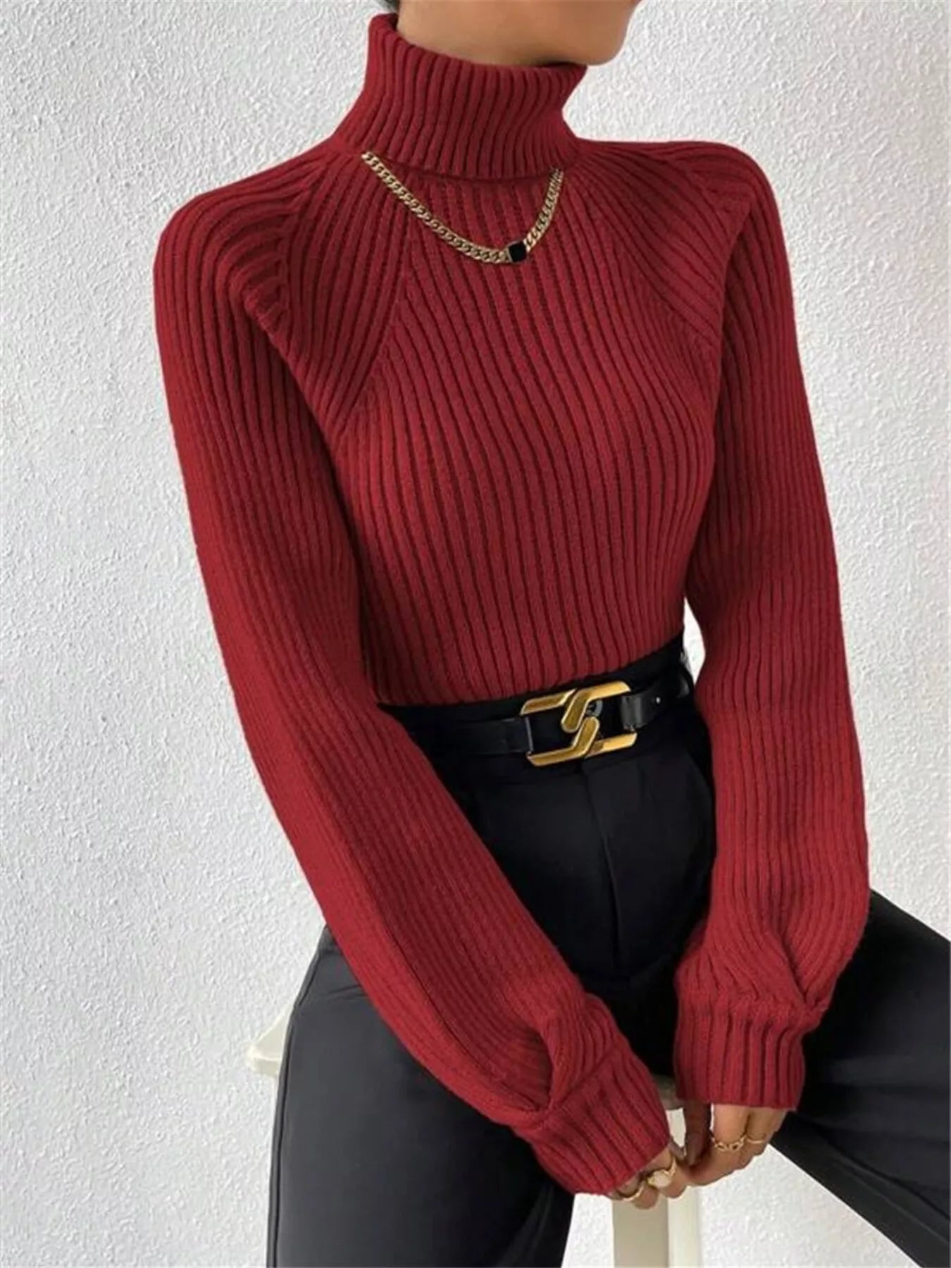 Ribbed Knit Turtleneck Sweater - Be Bliss Boutique