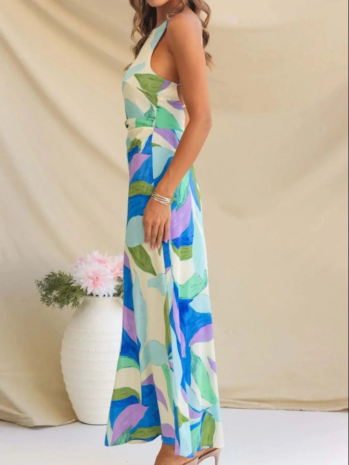 Printed Backless Sleeveless Maxi Dress -  Be Bliss Boutique